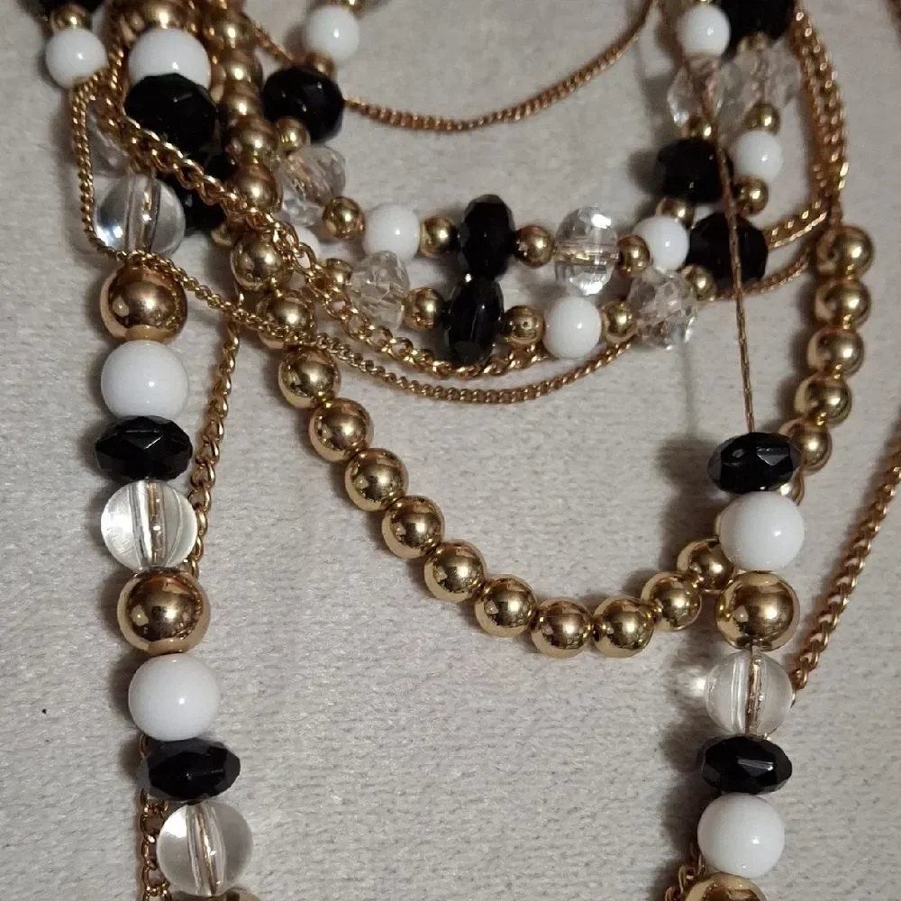 Charming Charlie Gold and Black Beaded Necklace
